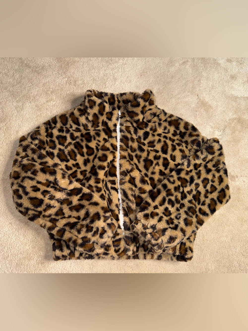 Size S Zaful Leopard Faux Fur Full Zip Coat in Brown & Black
